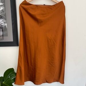 J Crew Burnt Orange Satin Midi Skirt
